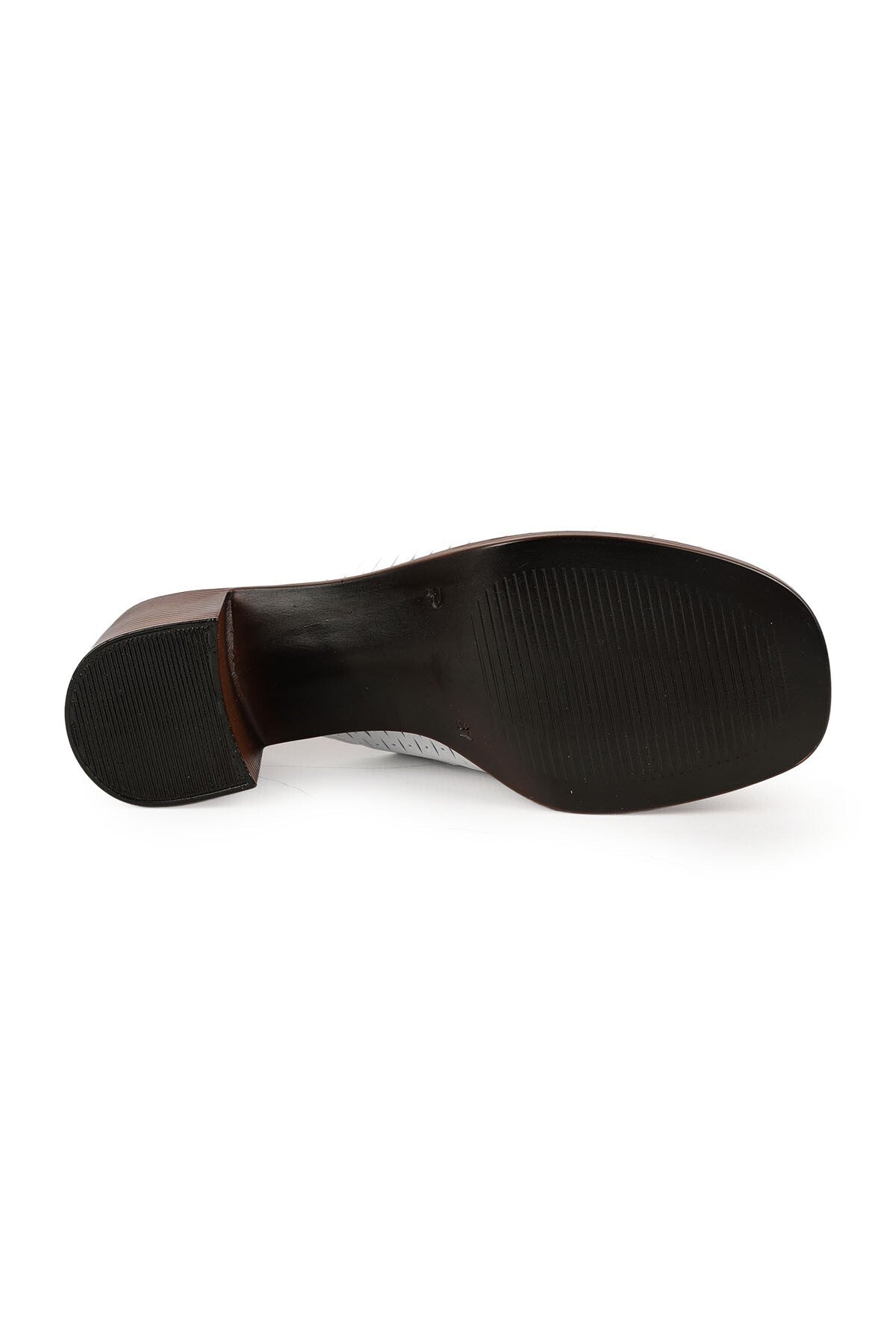 Women's Heeled Slippers Laser Cut Wide Band Thick Medium Heel Antique Leather L078.13149 - MALLTURK