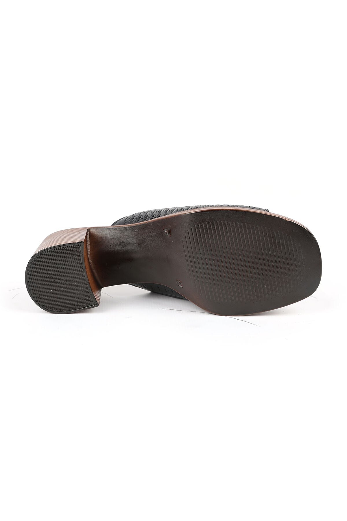 Women's Heeled Slippers Laser Cut Wide Band Thick Medium Heel Antique Leather L078.13149 - MALLTURK