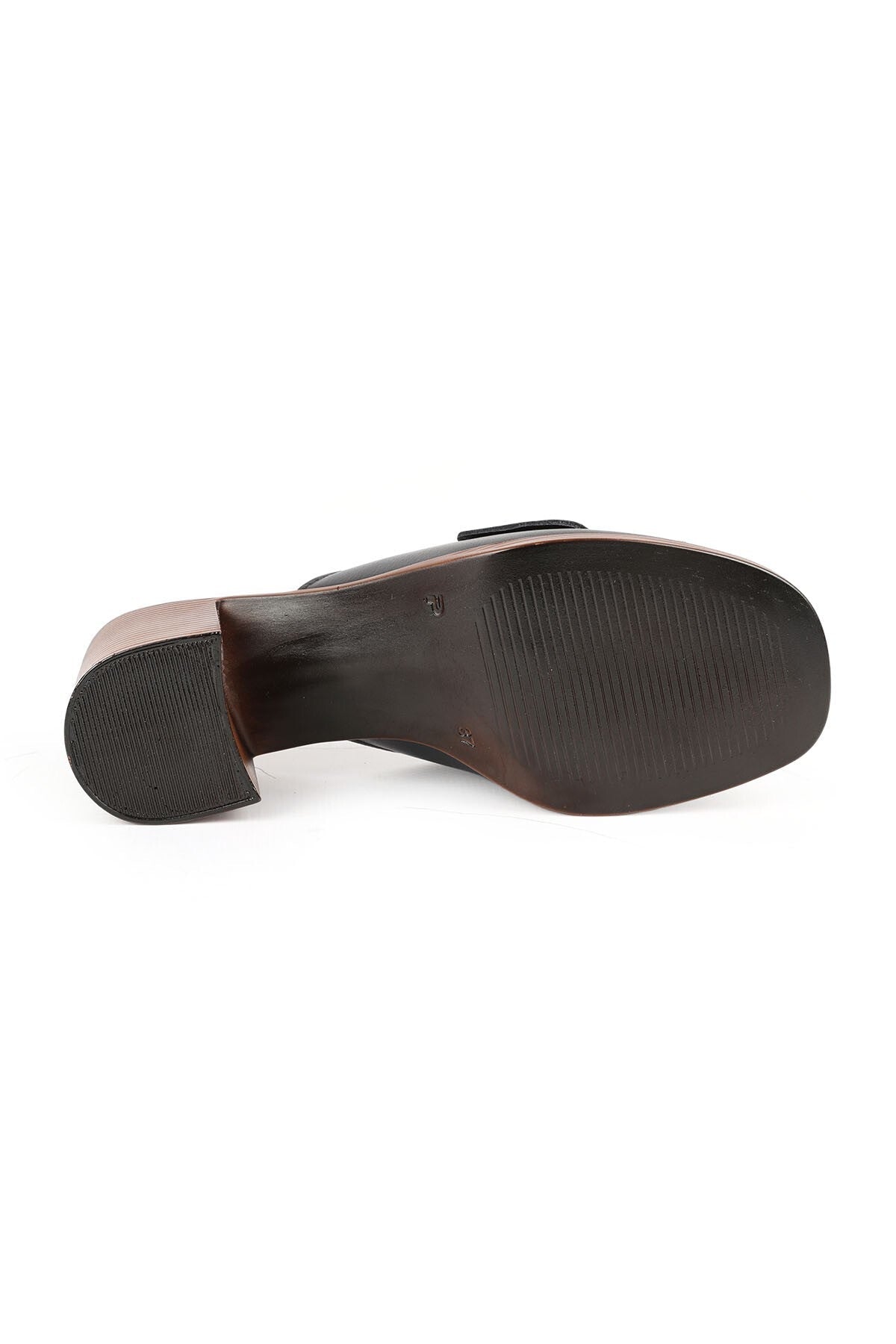 Women's Heeled Slippers Wide Band Buckle Thick Medium Heel Antique Leather L078.13133 - MALLTURK