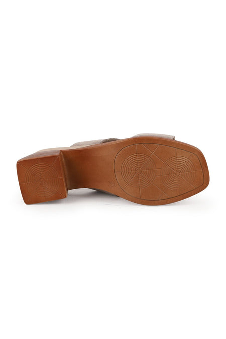 Women's Heeled Slippers with H Band Thick Medium Heel Suede Daily Wear L078.12126 - MALLTURK