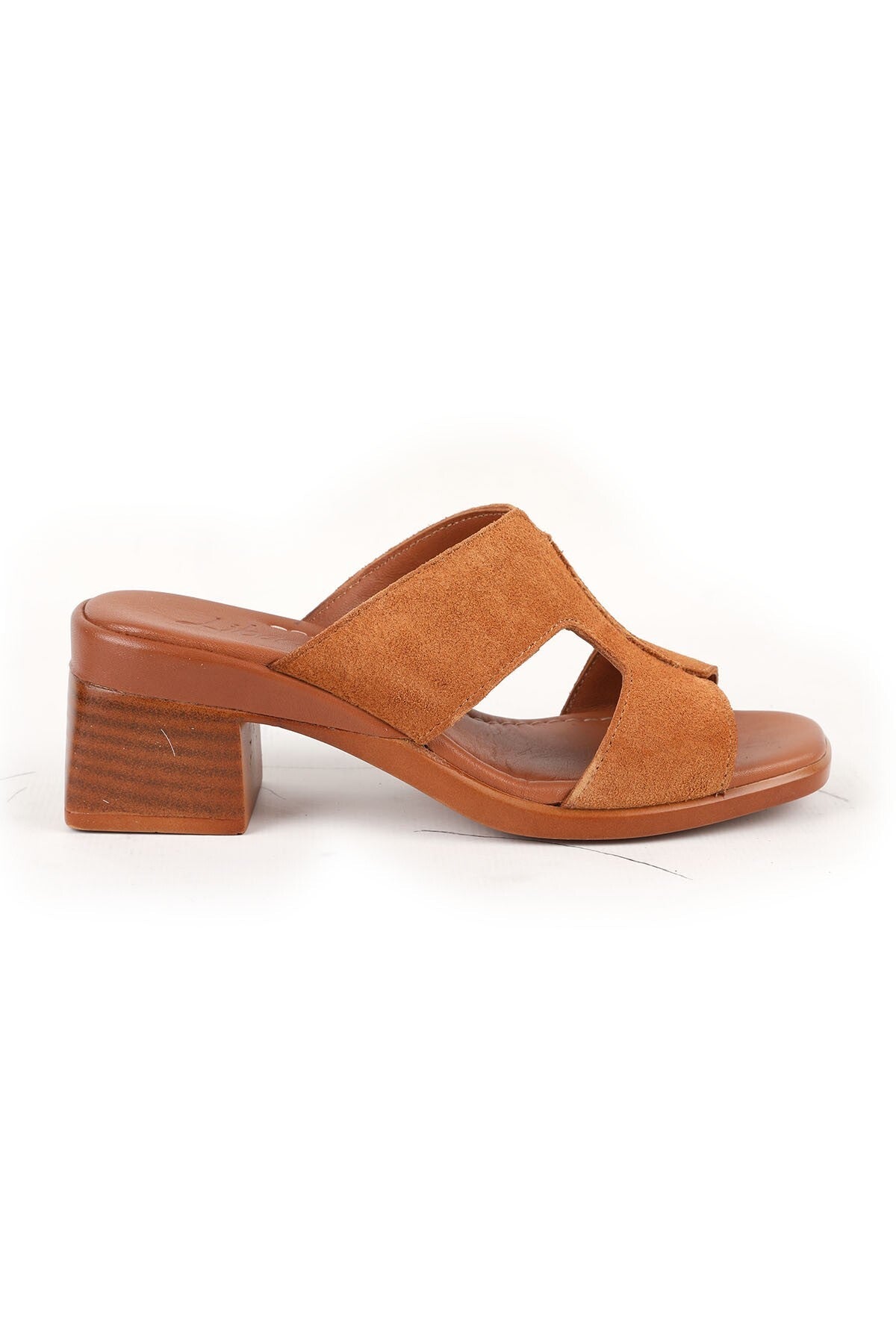 Women's Heeled Slippers with H Band Thick Medium Heel Suede Daily Wear L078.12126 - MALLTURK