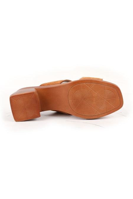 Women's Heeled Slippers with H Band Thick Medium Heel Suede Daily Wear L078.12126 - MALLTURK