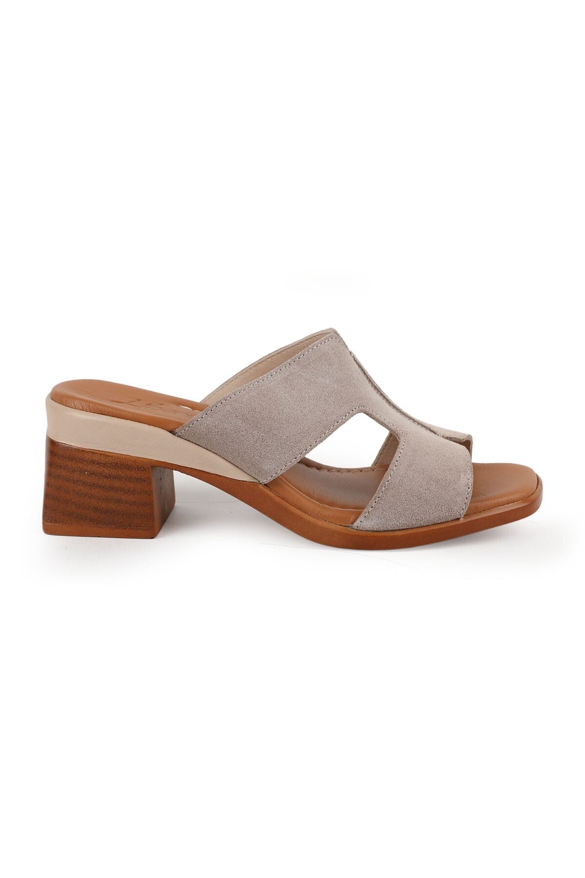 Women's Heeled Slippers with H Band Thick Medium Heel Suede Daily Wear L078.12126 - MALLTURK