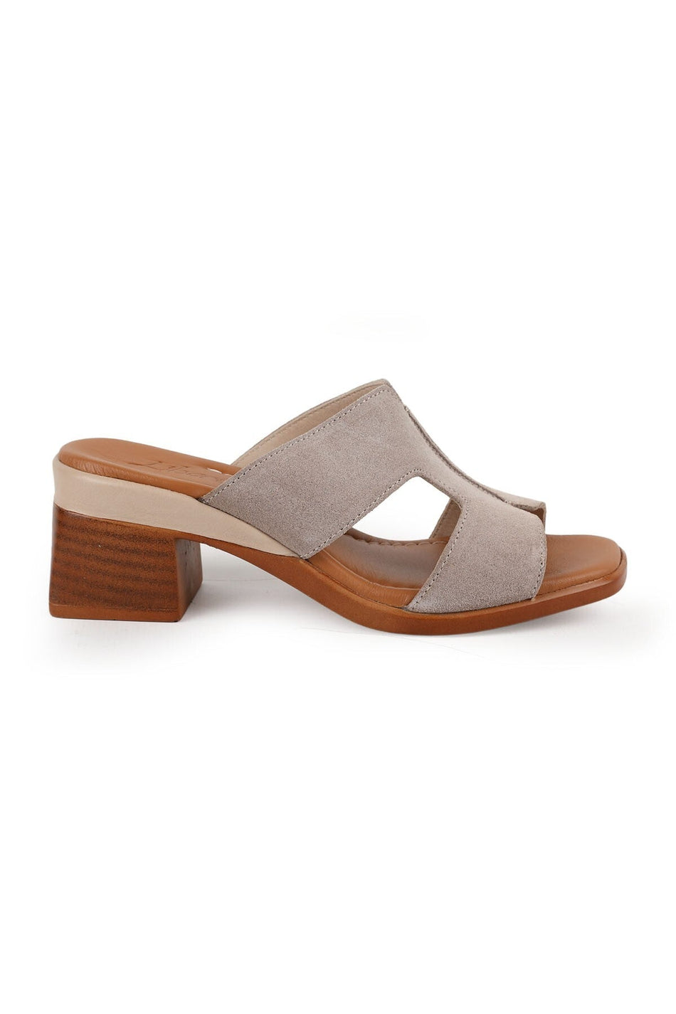 Women's Heeled Slippers with H Band Thick Medium Heel Suede Daily Wear L078.12126 - MALLTURK