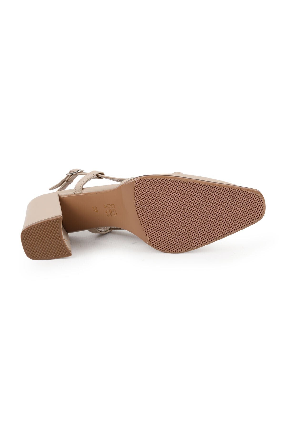 Women's High Heel Shoes Genuine Leather Open Back with Bow and Metal Tip Detail Thick Block Heel L085.K110 - MALLTURK