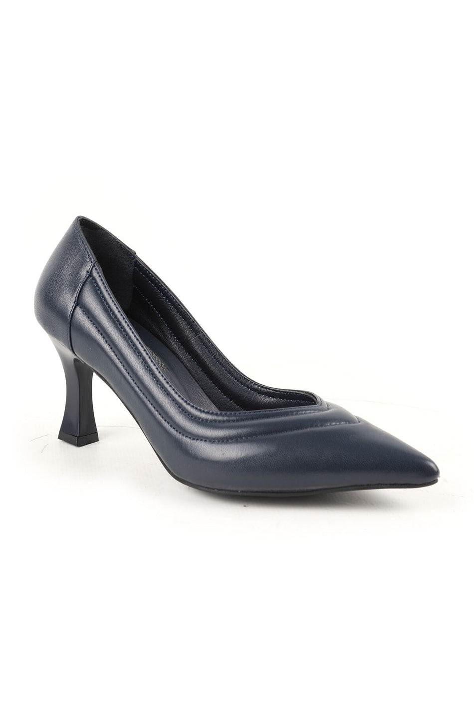 Women's High Heel Shoes Genuine Leather Pointed Toe Padded Low-Cut Striped Medium Goblet Heel L068.1113 - MALLTURK