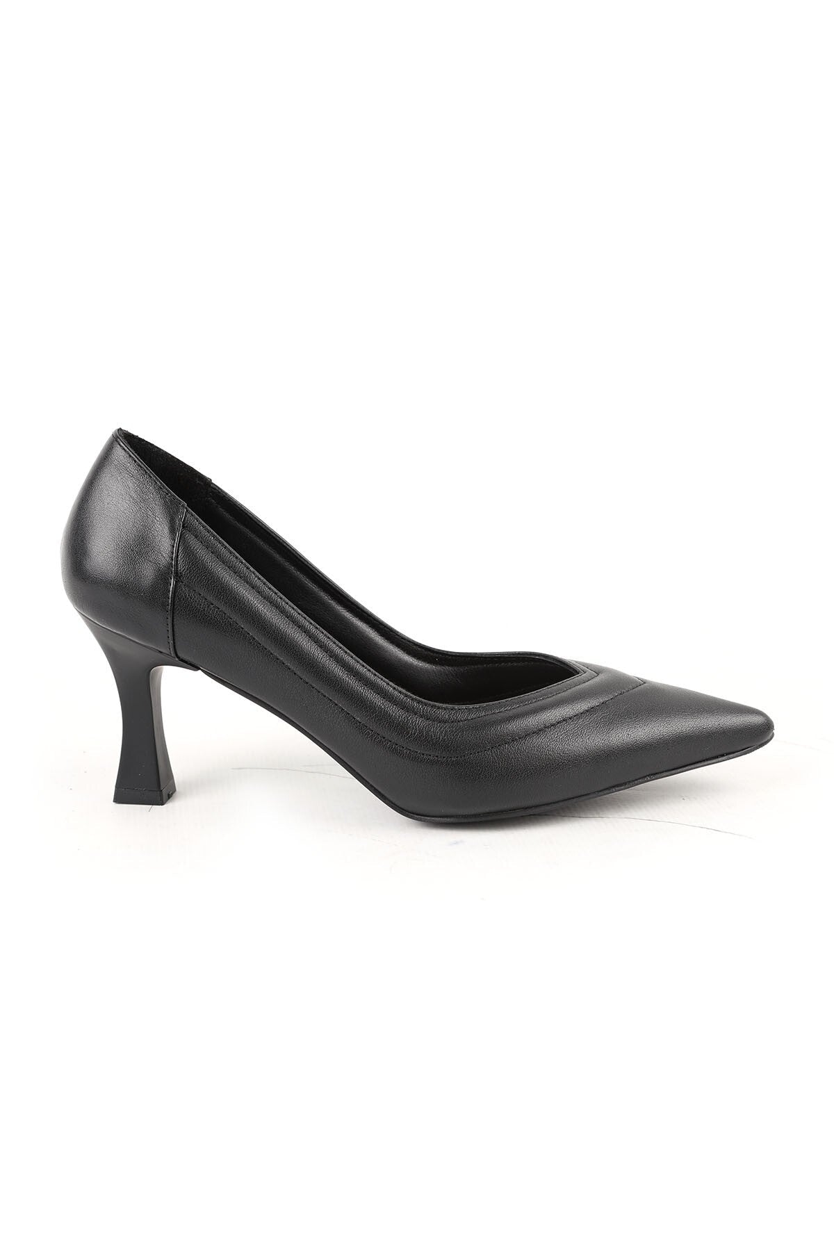 Women's High Heel Shoes Genuine Leather Pointed Toe Padded Low-Cut Striped Medium Goblet Heel L068.1113 - MALLTURK