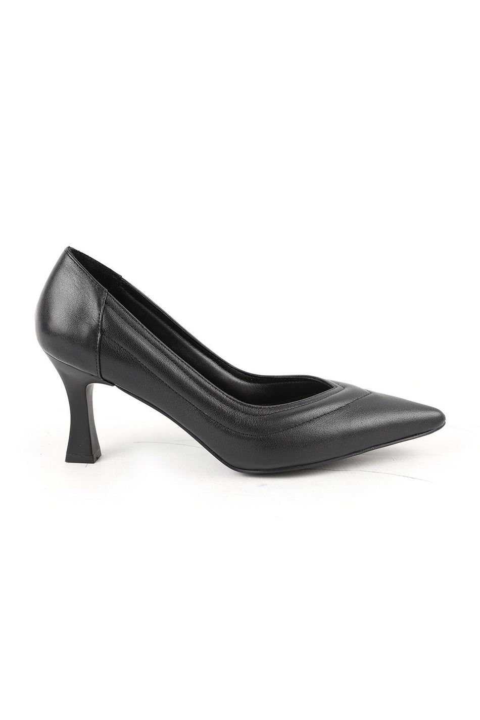 Women's High Heel Shoes Genuine Leather Pointed Toe Padded Low-Cut Striped Medium Goblet Heel L068.1113 - MALLTURK