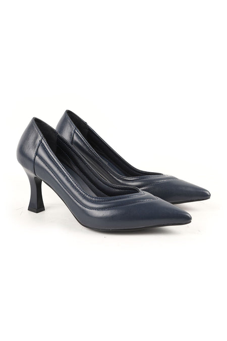Women's High Heel Shoes Genuine Leather Pointed Toe Padded Low-Cut Striped Medium Goblet Heel L068.1113 - MALLTURK
