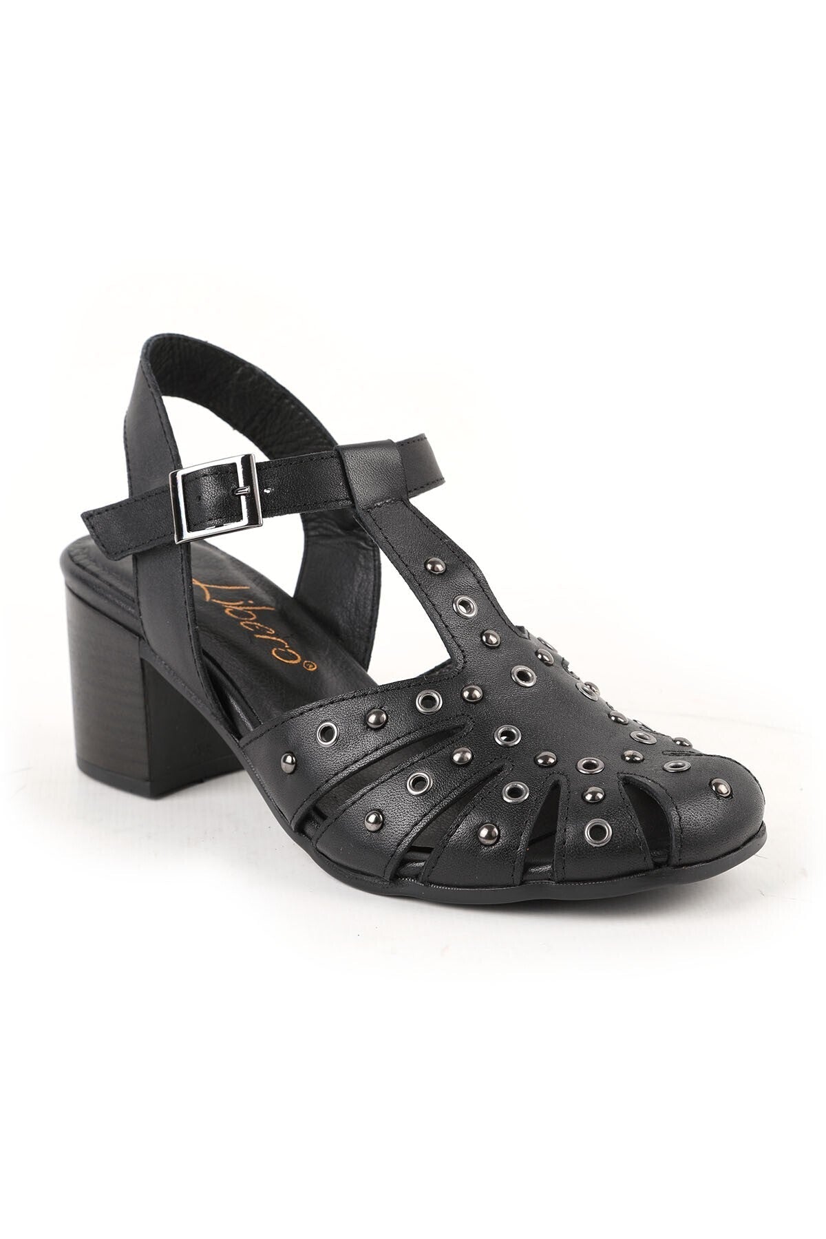 Women's High Heel Shoes Medium Heel Round Toe Studded Caged Antique L031.26108425 - MALLTURK