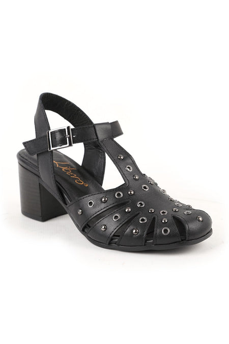 Women's High Heel Shoes Medium Heel Round Toe Studded Caged Antique L031.26108425 - MALLTURK