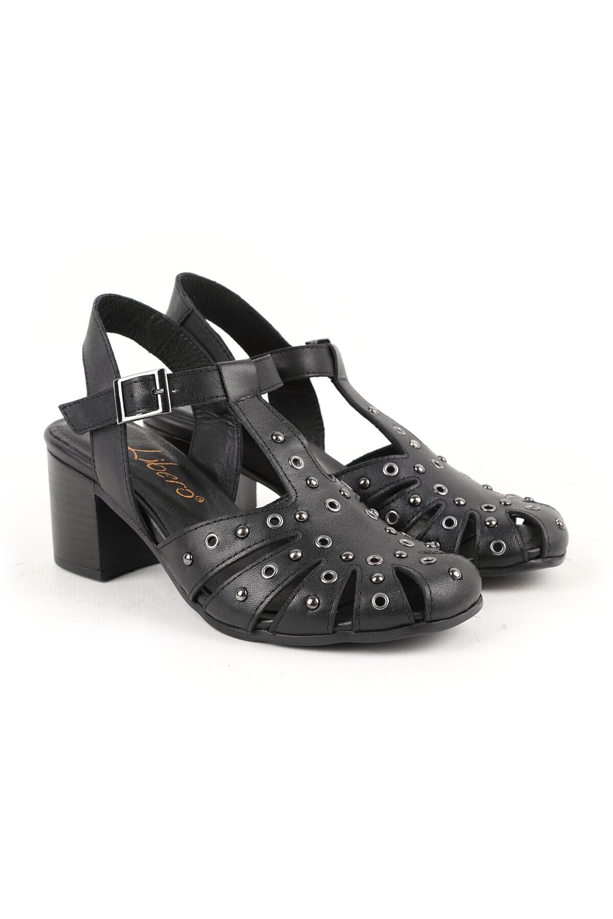 Women's High Heel Shoes Medium Heel Round Toe Studded Caged Antique L031.26108425 - MALLTURK