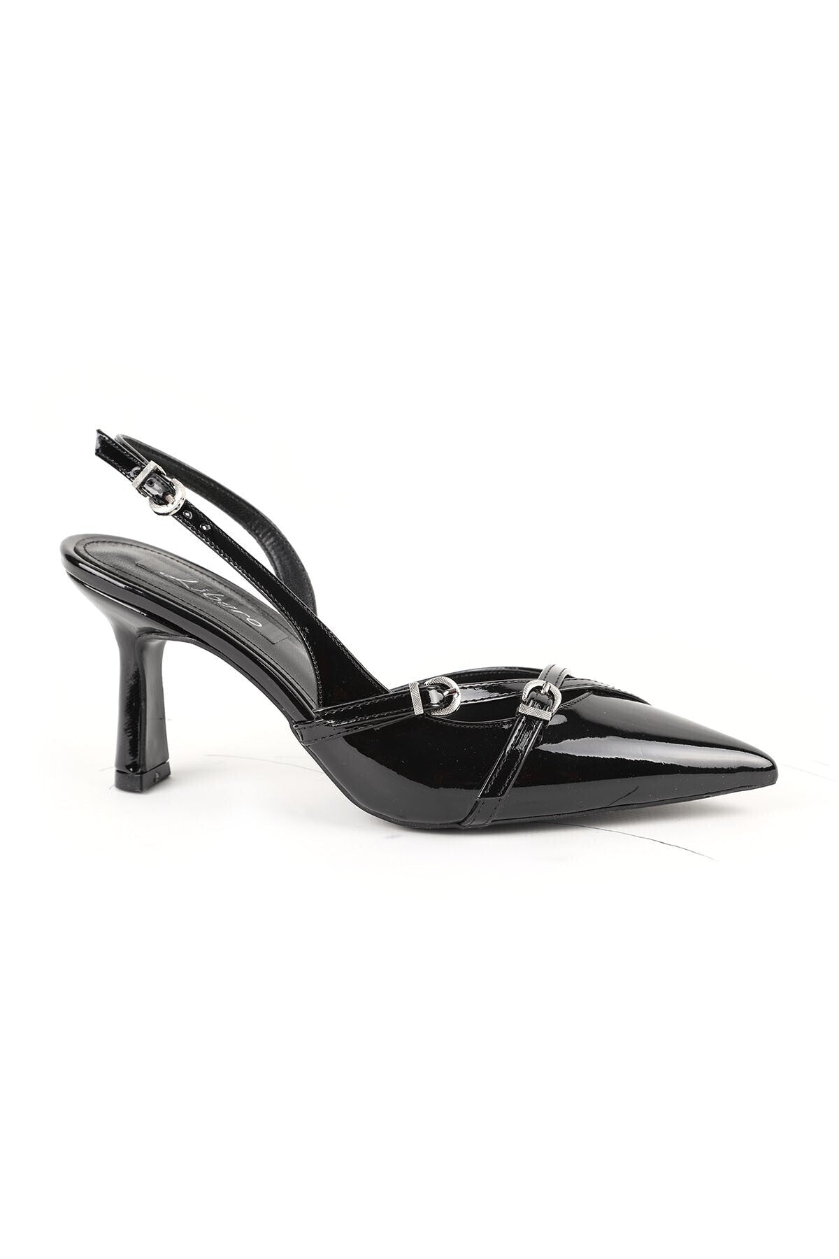 Women's High Heel Shoes Pointed Toe Banded Buckle Detailed Slingback Stylish Classic Office Patent Leather L085.K2017 - MALLTURK