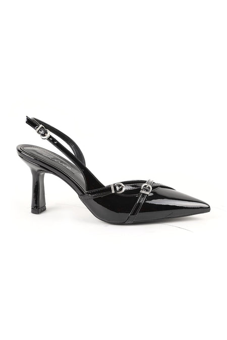 Women's High Heel Shoes Pointed Toe Banded Buckle Detailed Slingback Stylish Classic Office Patent Leather L085.K2017 - MALLTURK