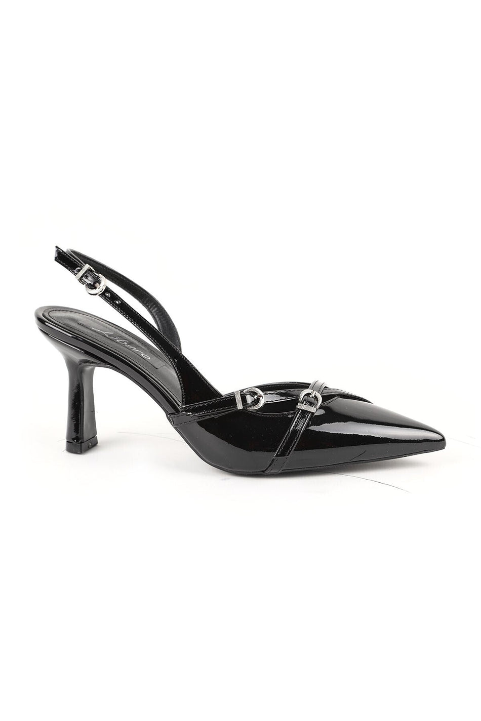 Women's High Heel Shoes Pointed Toe Banded Buckle Detailed Slingback Stylish Classic Office Patent Leather L085.K2017 - MALLTURK