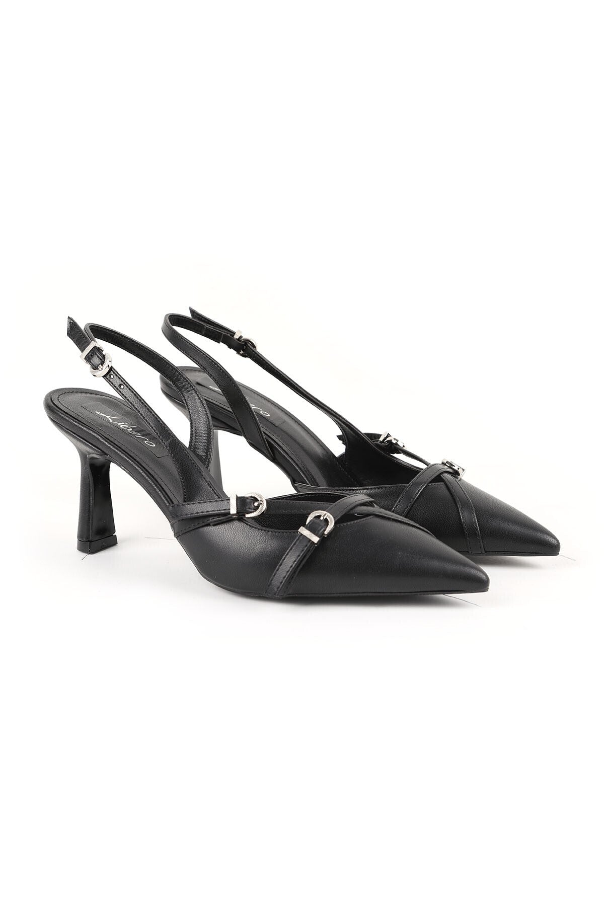 Women's High Heel Shoes Pointed Toe Cross Buckle Detailed Slingback Stylish Classic Office Antique L085.K2017 - MALLTURK