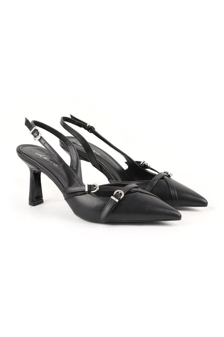 Women's High Heel Shoes Pointed Toe Cross Buckle Detailed Slingback Stylish Classic Office Antique L085.K2017 - MALLTURK