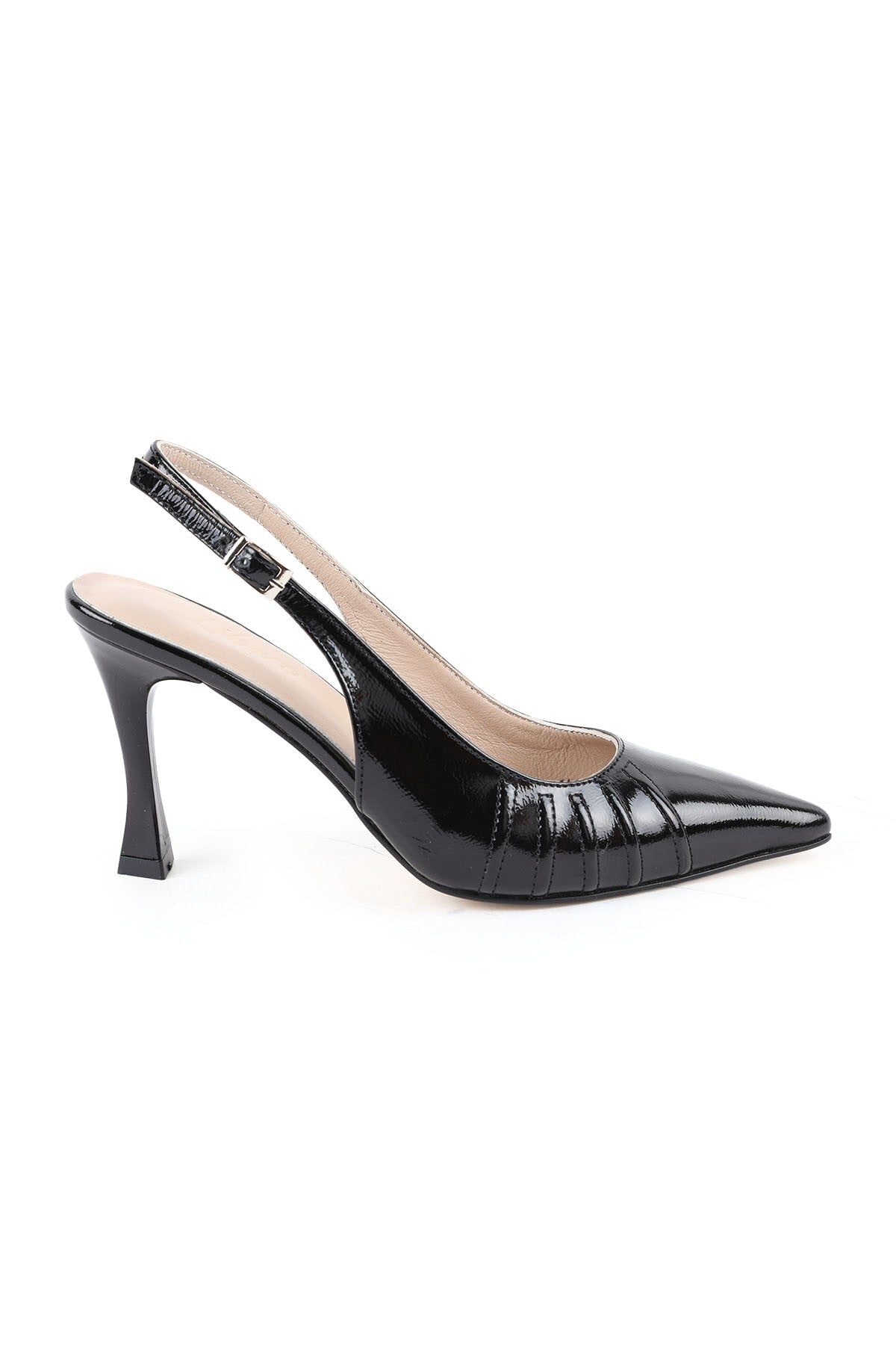 Women's High Heel Shoes Shiny Patent Leather Open Back Pointed Toe Ribbed Stitching Elegant Goblet Heel L064.04 - MALLTURK