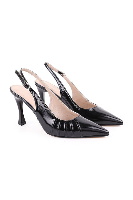 Women's High Heel Shoes Shiny Patent Leather Open Back Pointed Toe Ribbed Stitching Elegant Goblet Heel L064.04 - MALLTURK