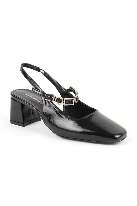 Women's High Heel Shoes Shiny Patent Leather Stone Buckle Detailed Slingback Stylish Office Thick Block Heel 085.K2675 - MALLTURK