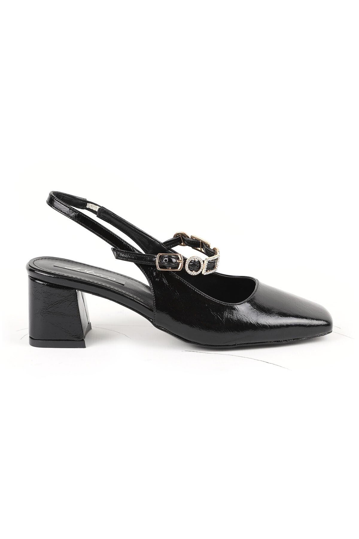 Women's High Heel Shoes Shiny Patent Leather Stone Buckle Detailed Slingback Stylish Office Thick Block Heel 085.K2675 - MALLTURK