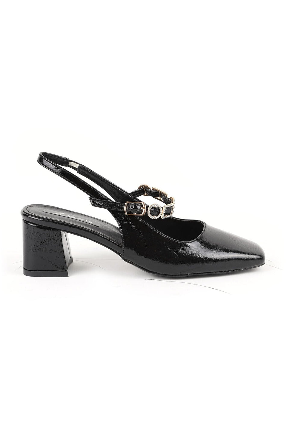Women's High Heel Shoes Shiny Patent Leather Stone Buckle Detailed Slingback Stylish Office Thick Block Heel 085.K2675 - MALLTURK
