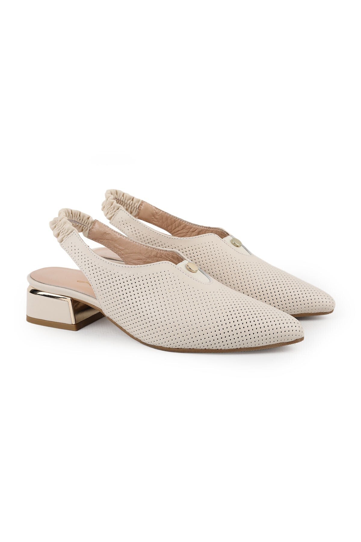 Women's High Heel Shoes Short Heel Pointed Toe Sling-Back Laser Cut Antique L031.26109516 - MALLTURK
