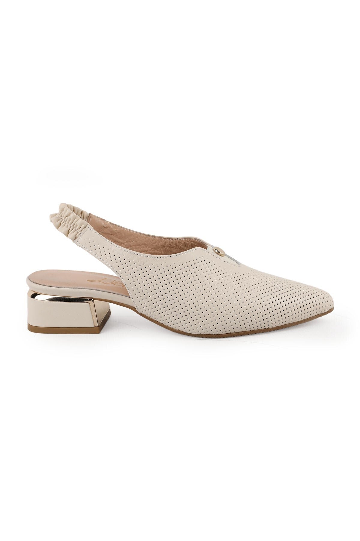Women's High Heel Shoes Short Heel Pointed Toe Sling-Back Laser Cut Antique L031.26109516 - MALLTURK
