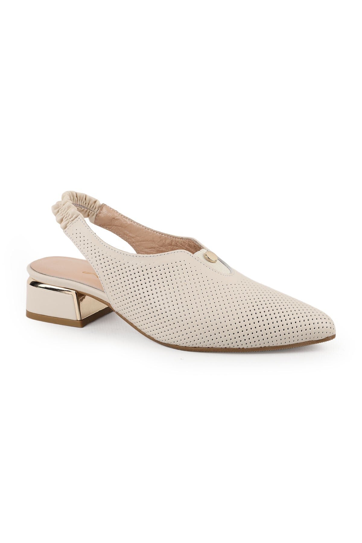 Women's High Heel Shoes Short Heel Pointed Toe Sling-Back Laser Cut Antique L031.26109516 - MALLTURK