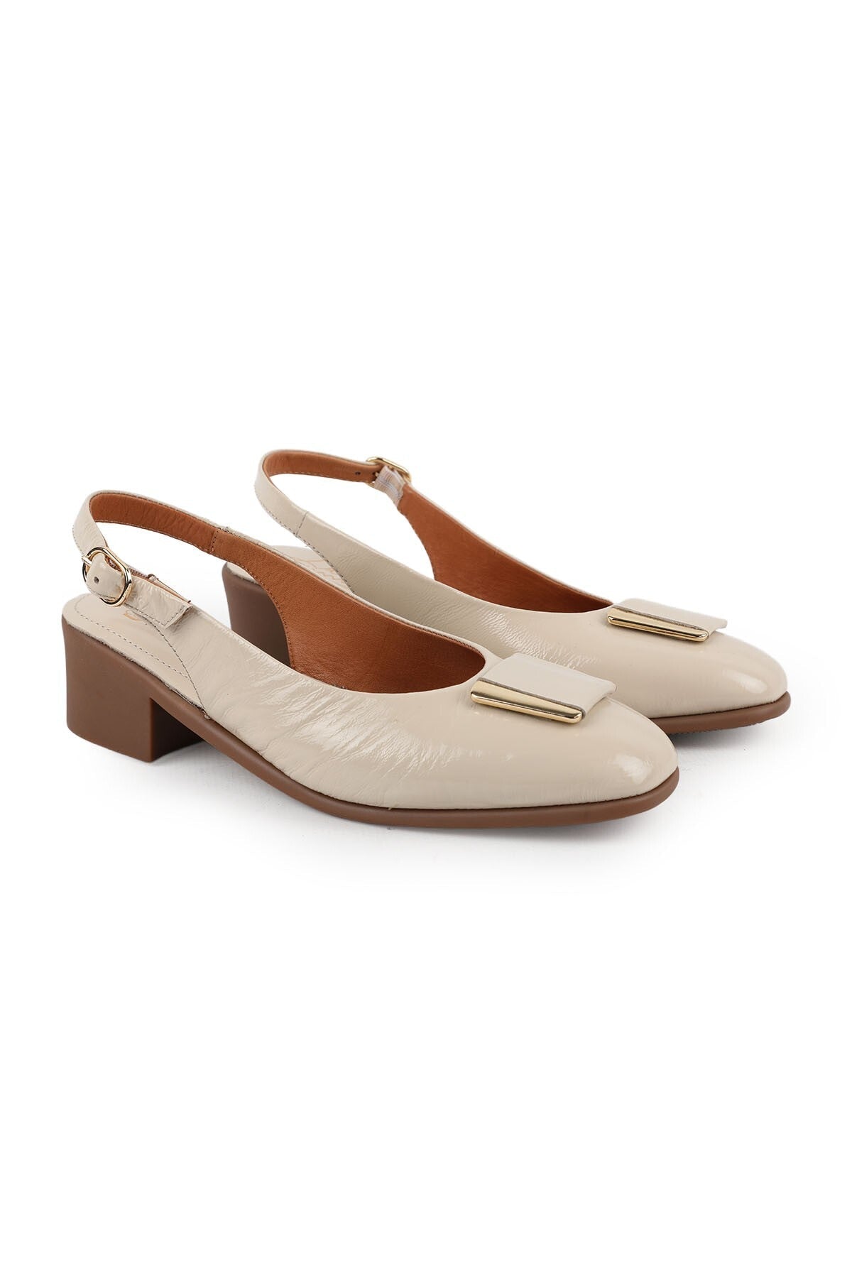 Women's High Heel Shoes Short Heel Round Toe Sling-Back Wrinkled Patent Leather L031.26143261Y - MALLTURK
