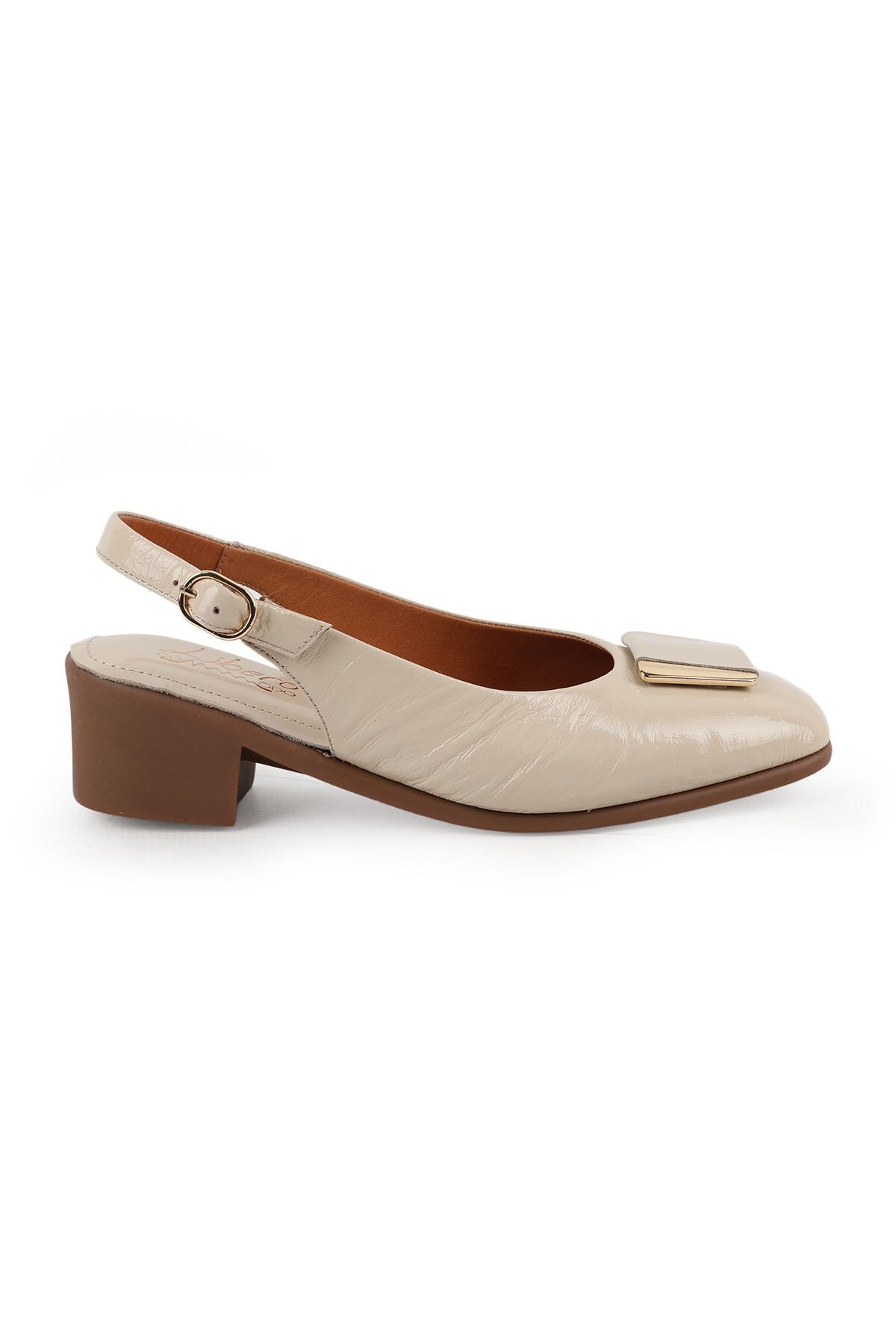 Women's High Heel Shoes Short Heel Round Toe Sling-Back Wrinkled Patent Leather L031.26143261Y - MALLTURK