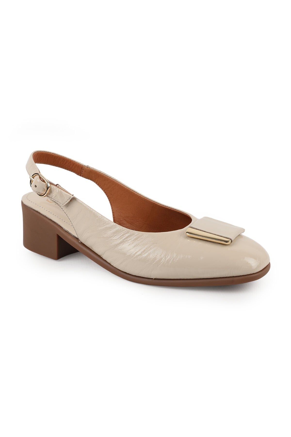 Women's High Heel Shoes Short Heel Round Toe Sling-Back Wrinkled Patent Leather L031.26143261Y - MALLTURK
