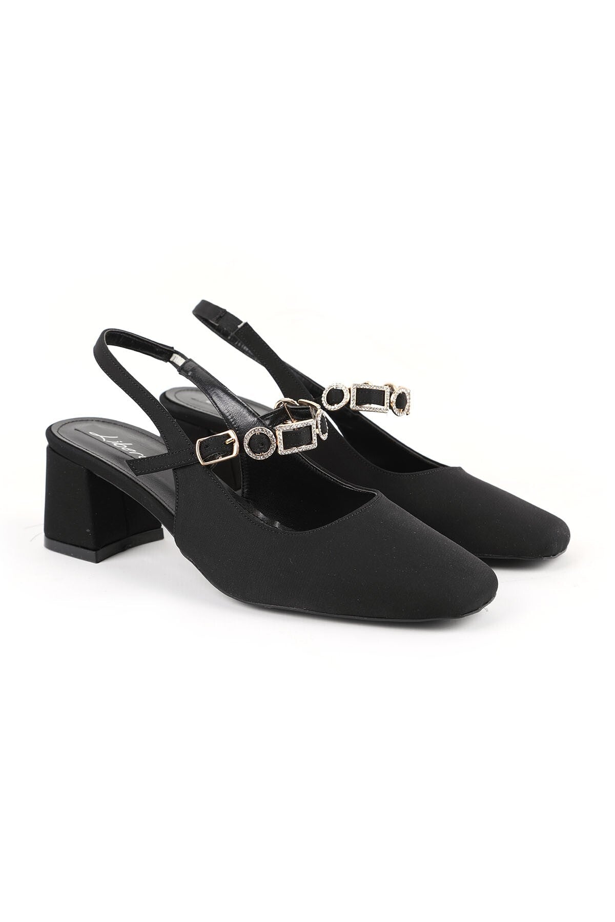 Women's High Heel Shoes Suede Look Stone Buckle Detailed Slingback Stylish Office Thick Block Heel 85K2675 - MALLTURK