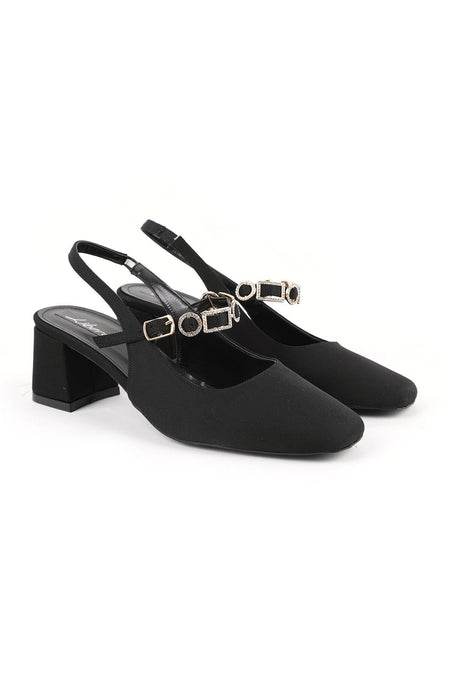 Women's High Heel Shoes Suede Look Stone Buckle Detailed Slingback Stylish Office Thick Block Heel 85K2675 - MALLTURK