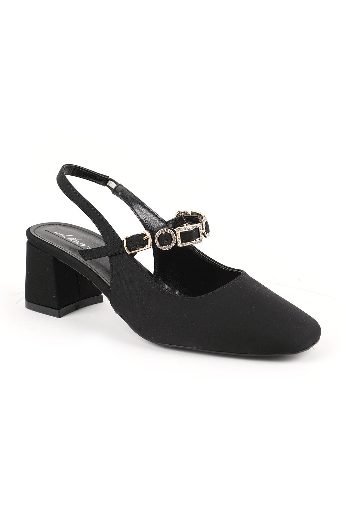 Women's High Heel Shoes Suede Look Stone Buckle Detailed Slingback Stylish Office Thick Block Heel 85K2675 - MALLTURK