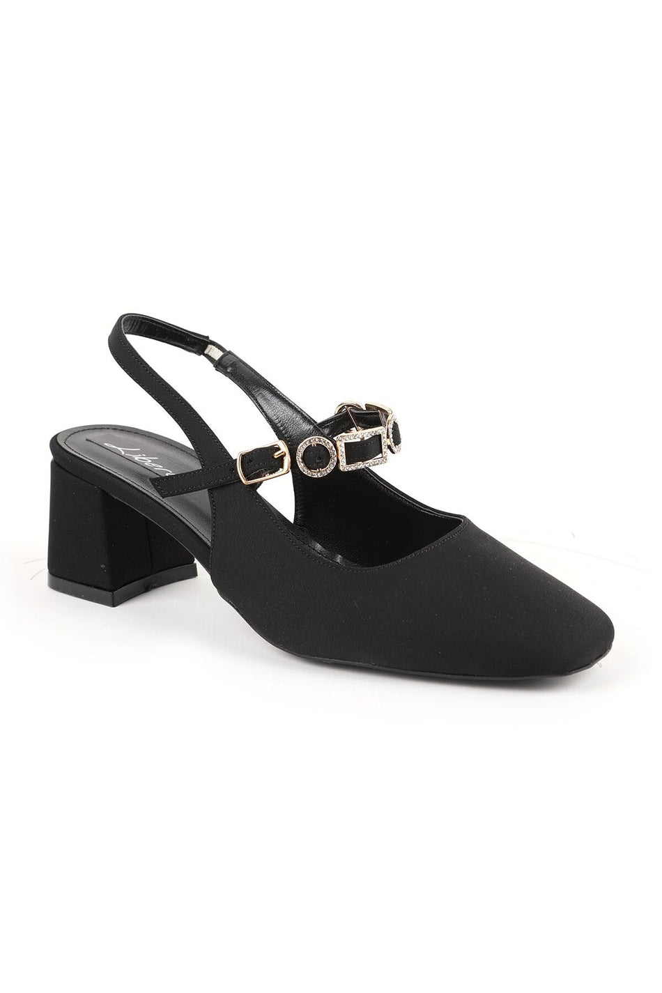 Women's High Heel Shoes Suede Look Stone Buckle Detailed Slingback Stylish Office Thick Block Heel 85K2675 - MALLTURK