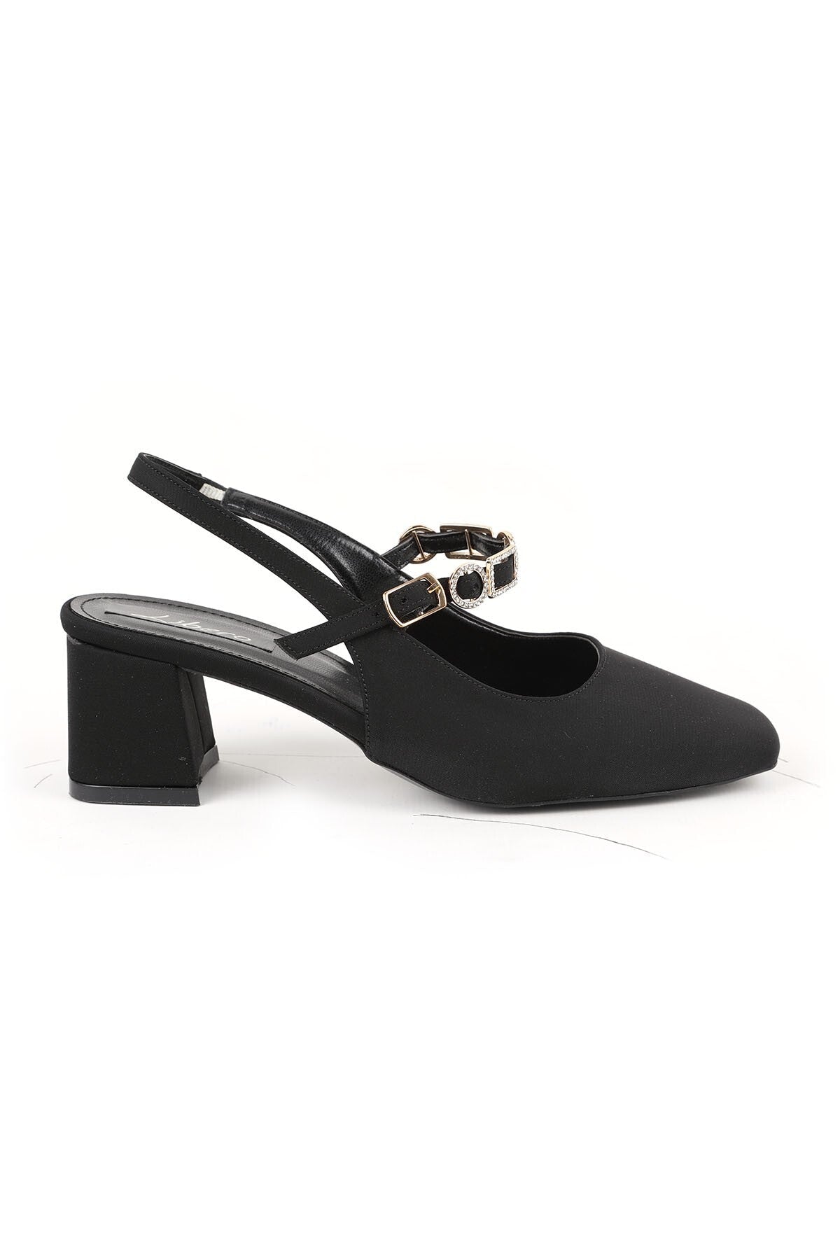 Women's High Heel Shoes Suede Look Stone Buckle Detailed Slingback Stylish Office Thick Block Heel 85K2675 - MALLTURK