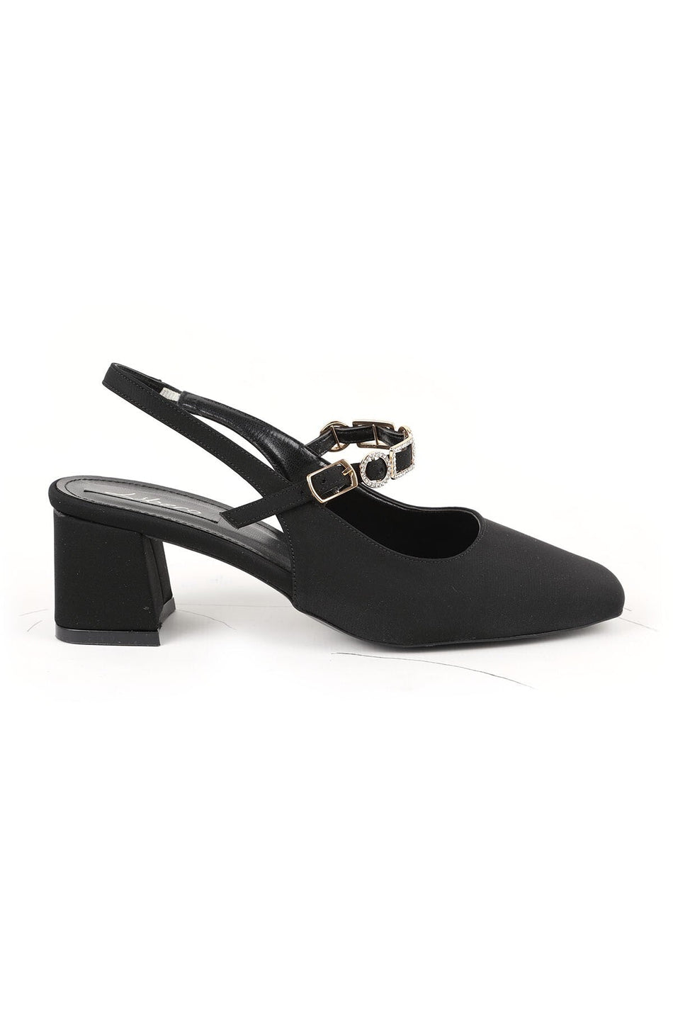 Women's High Heel Shoes Suede Look Stone Buckle Detailed Slingback Stylish Office Thick Block Heel 85K2675 - MALLTURK