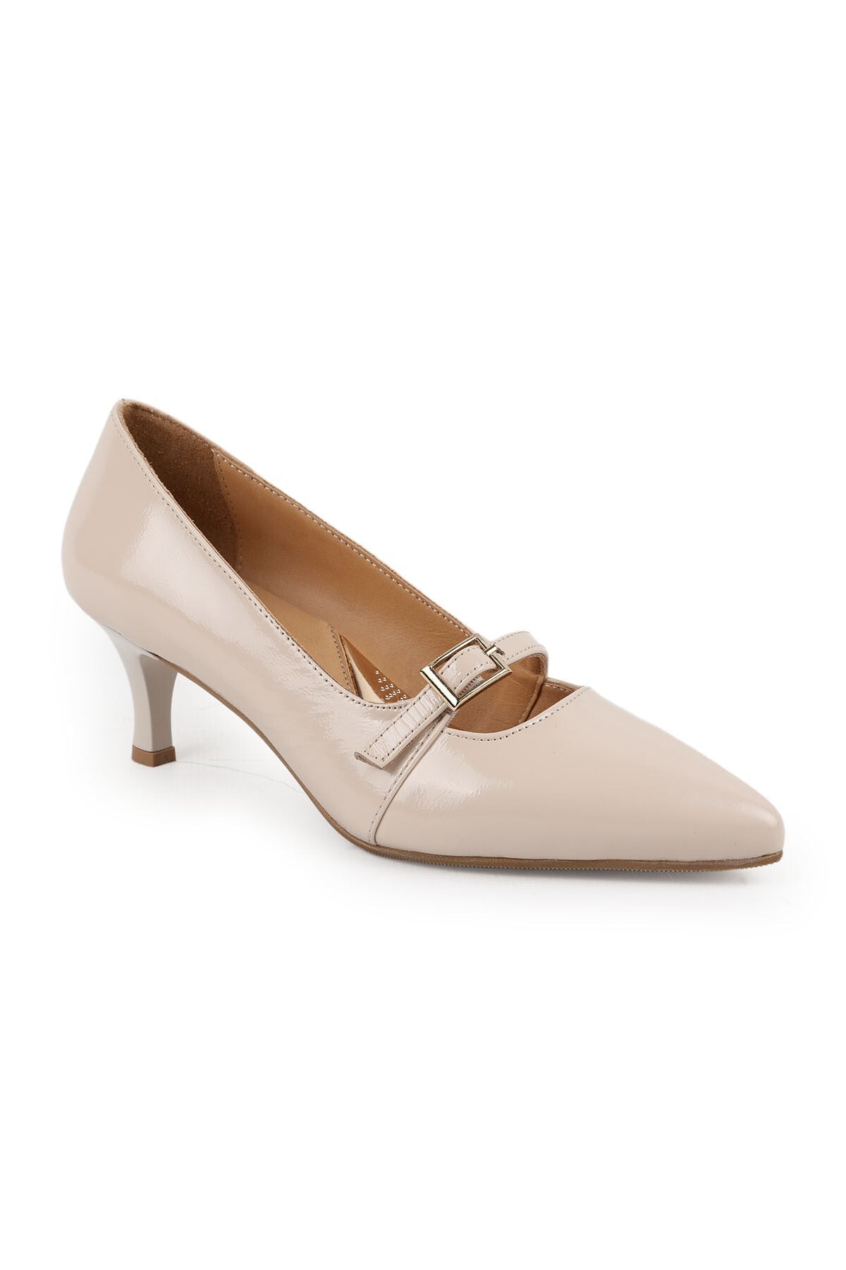 Women's High Heels Patent Leather Mary Jane Pointed Toe Mid-Heel Buckle Shoes L031.26105007 - MALLTURK