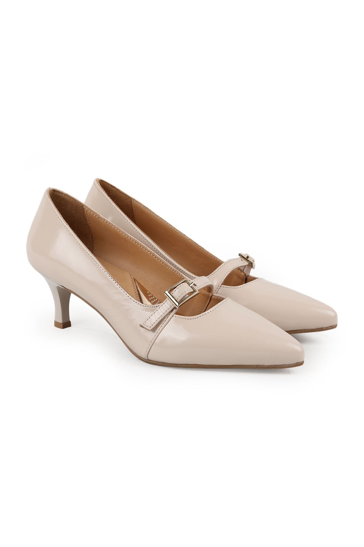 Women's High Heels Patent Leather Mary Jane Pointed Toe Mid-Heel Buckle Shoes L031.26105007 - MALLTURK