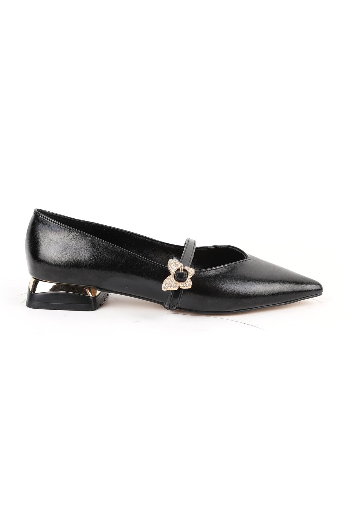 Women's High Heels Short Thick Heel Pointed Toe Patent Leather Mary Jane Butterfly Stone L085.K1028 - MALLTURK