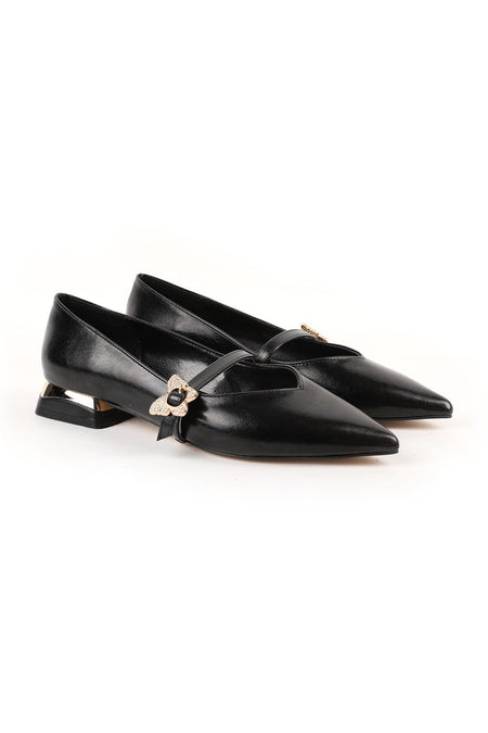 Women's High Heels Short Thick Heel Pointed Toe Patent Leather Mary Jane Butterfly Stone L085.K1028 - MALLTURK