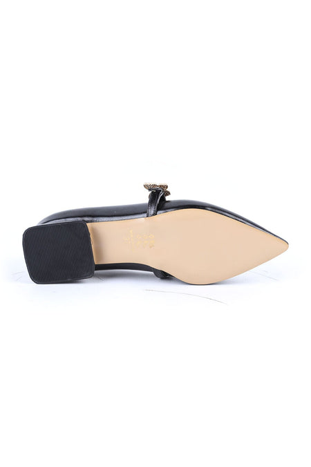 Women's High Heels Short Thick Heel Pointed Toe Patent Leather Mary Jane Butterfly Stone L085.K1028 - MALLTURK