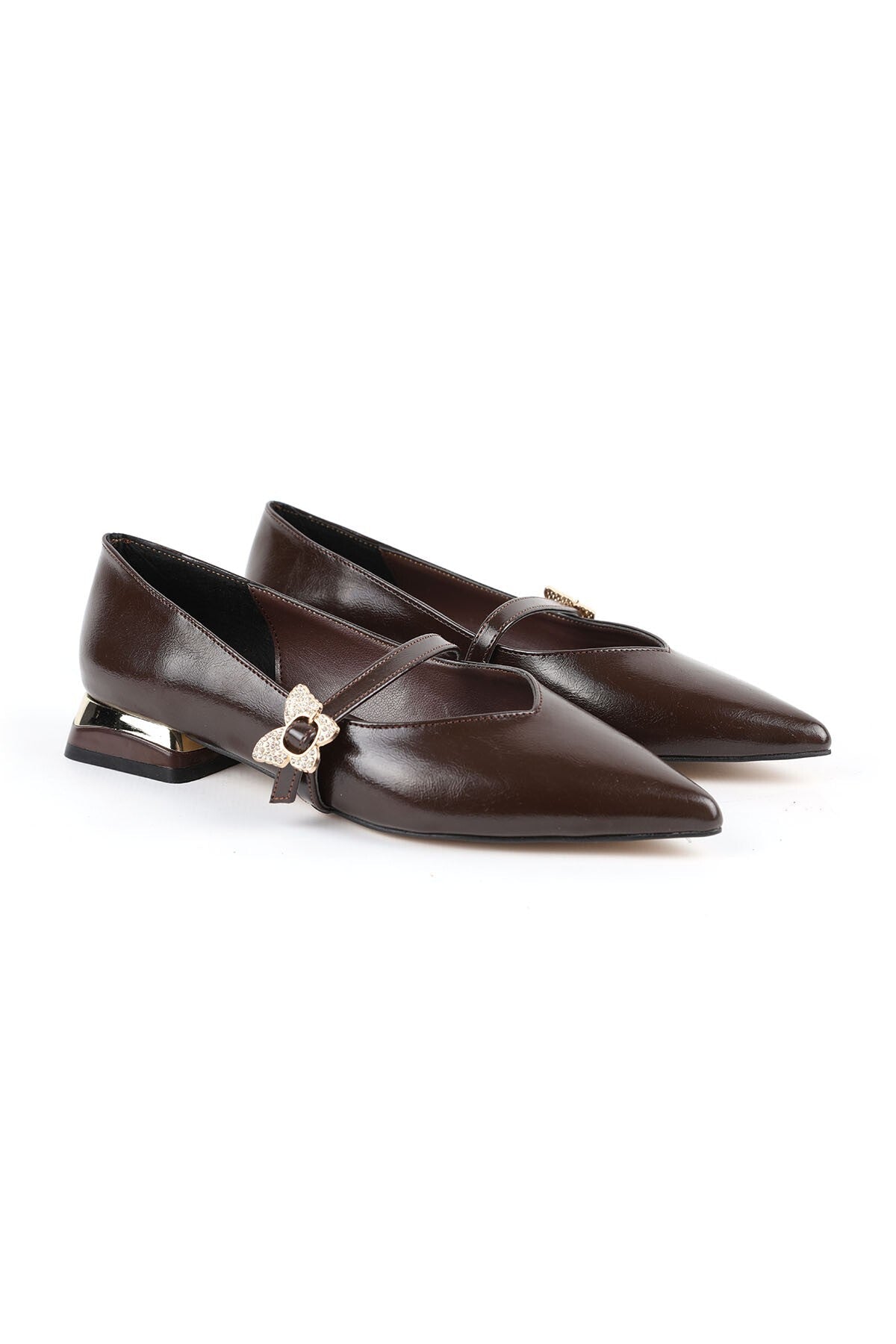 Women's High Heels Short Thick Heel Pointed Toe Patent Leather Mary Jane Butterfly Stone L085.K1028 - MALLTURK