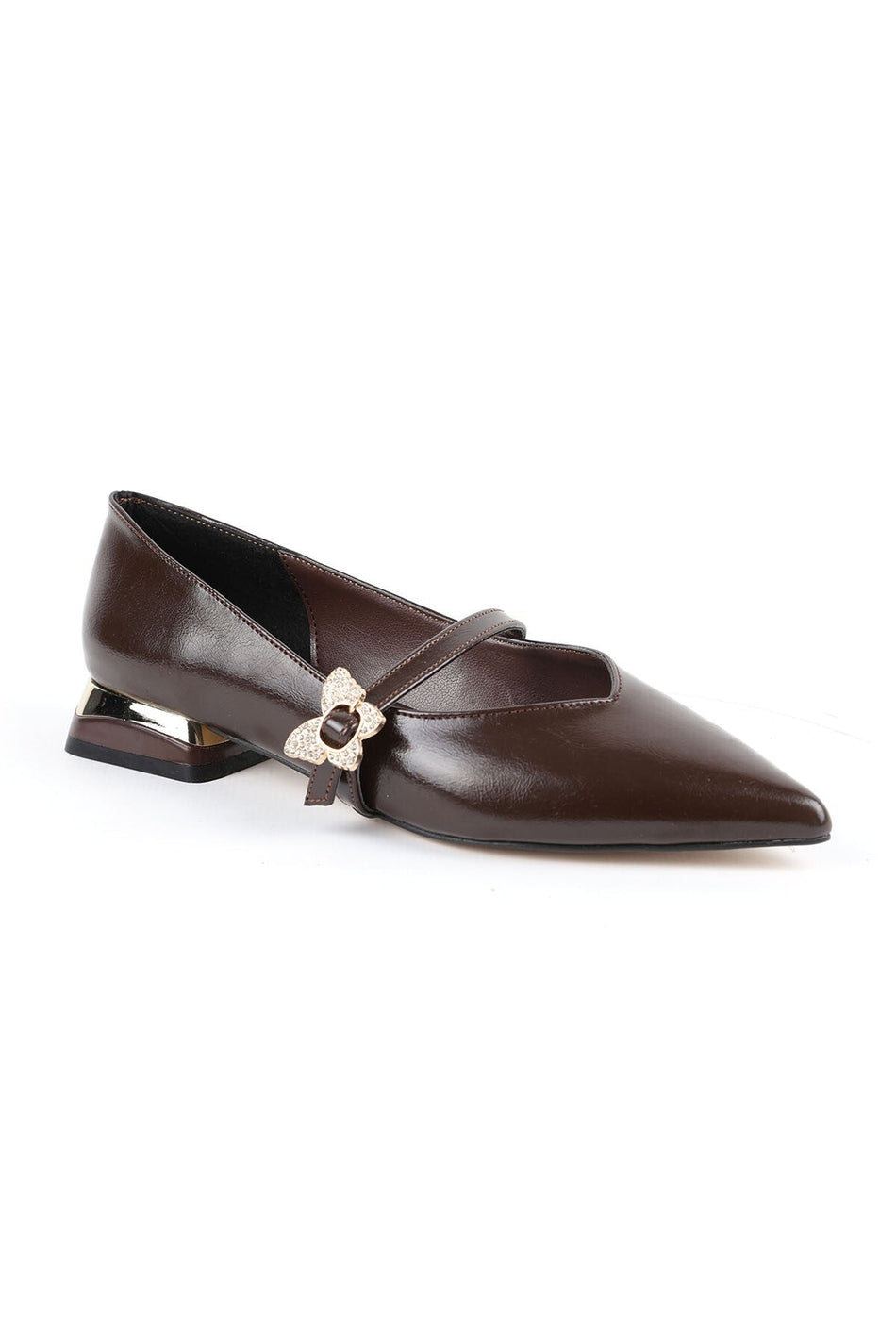Women's High Heels Short Thick Heel Pointed Toe Patent Leather Mary Jane Butterfly Stone L085.K1028 - MALLTURK