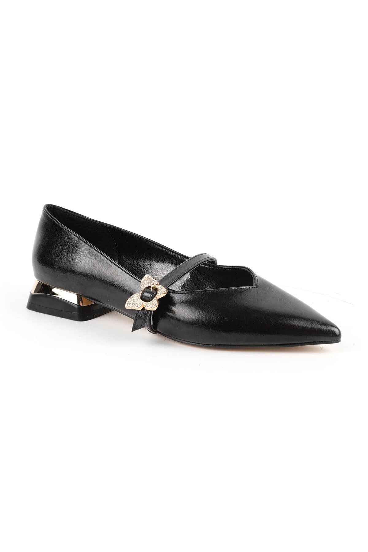 Women's High Heels Short Thick Heel Pointed Toe Patent Leather Mary Jane Butterfly Stone L085.K1028 - MALLTURK