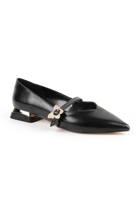 Women's High Heels Short Thick Heel Pointed Toe Patent Leather Mary Jane Butterfly Stone L085.K1028 - MALLTURK