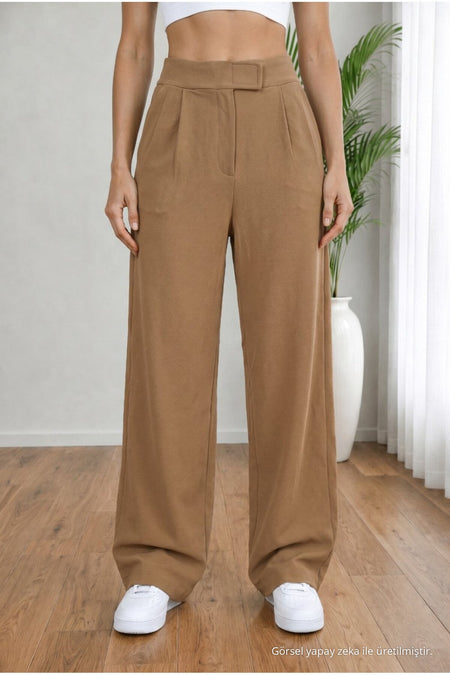 Women's High Waist Lycra Velcro Closure Wide Leg Loose Palazzo Skirt in Mink Color - MALLTURK
