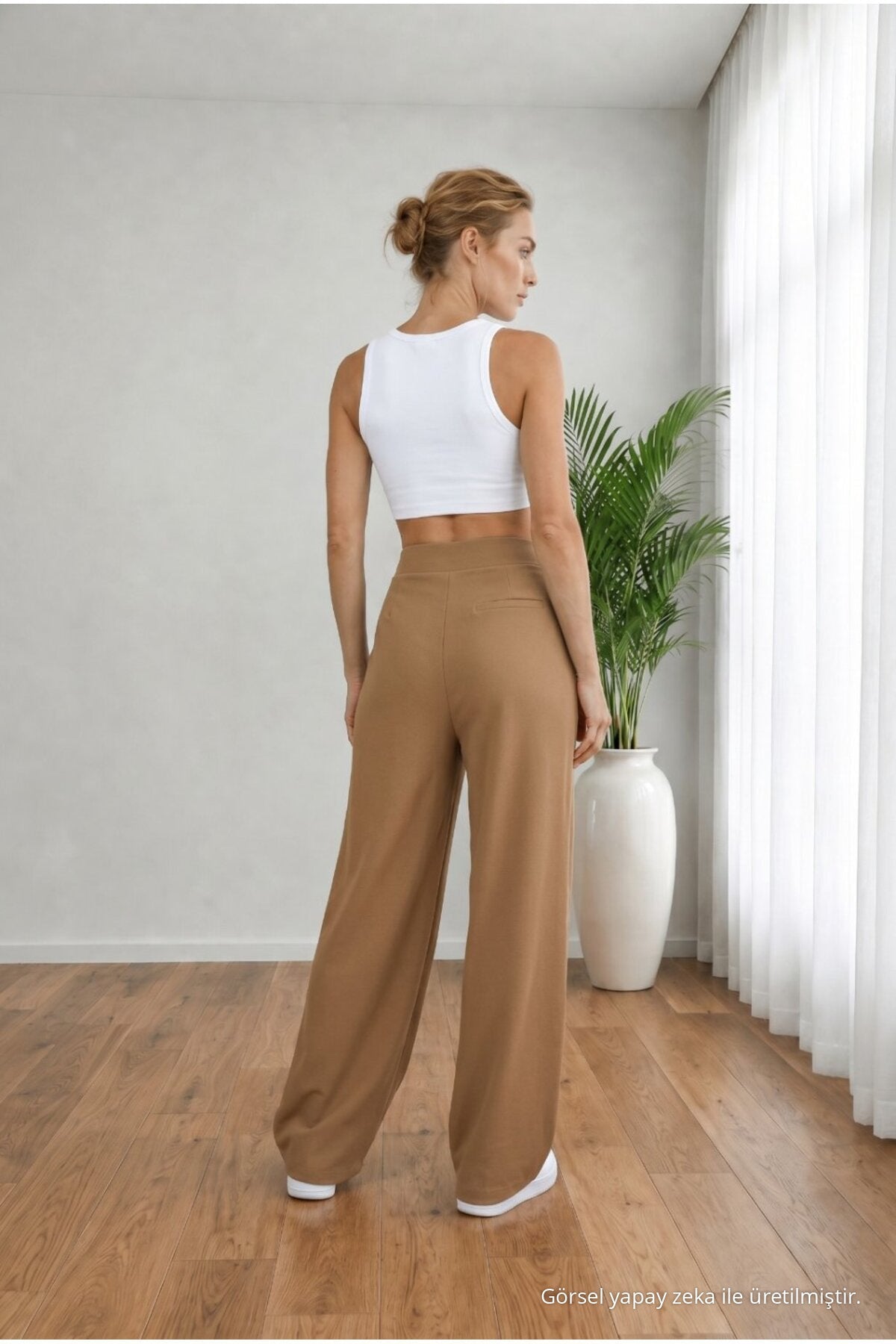 Women's High Waist Lycra Velcro Closure Wide Leg Loose Palazzo Skirt in Mink Color - MALLTURK