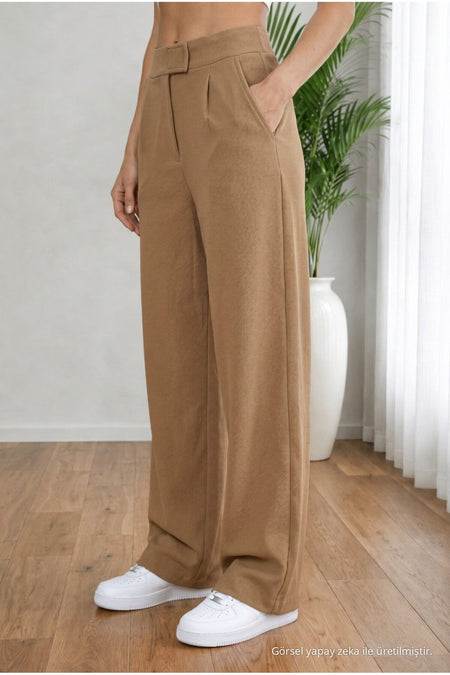 Women's High Waist Lycra Velcro Closure Wide Leg Loose Palazzo Skirt in Mink Color - MALLTURK
